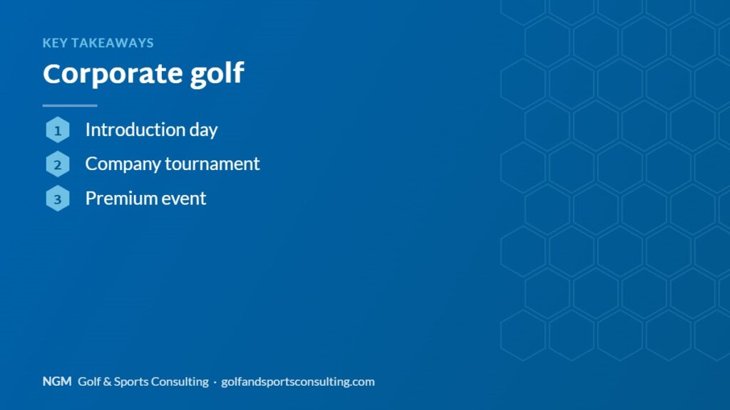 Key takeaways on corporate golf, NGM Golf & Sports Consulting infographic