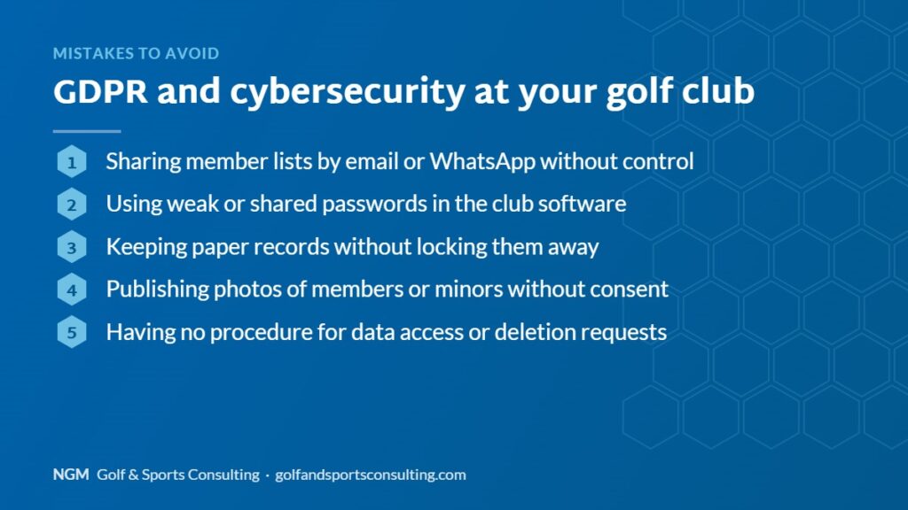 Mistakes to avoid: gdpr and cybersecurity at your golf club, NGM Golf & Sports Consulting infographic