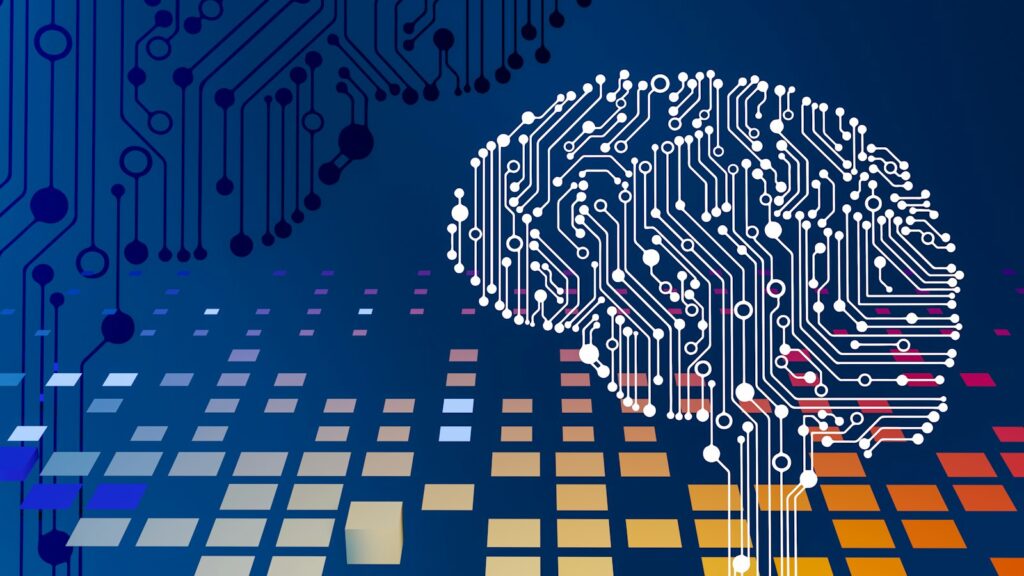 Inteligencia artificial: ilustración de un cerebro digital sobre circuitos
