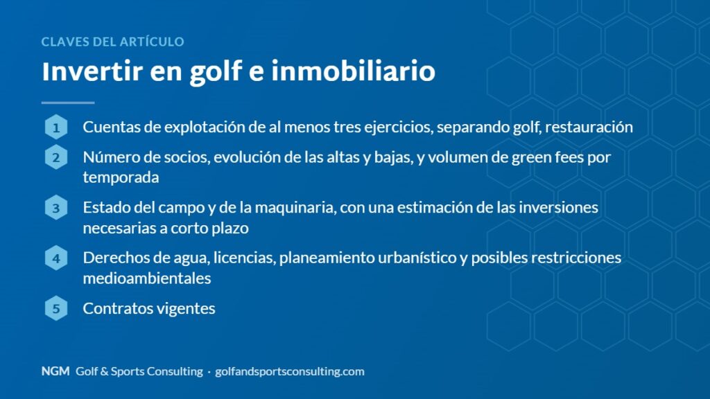 Claves del artículo sobre invertir en golf e inmobiliario: resumen gráfico de NGM Golf & Sports Consulting