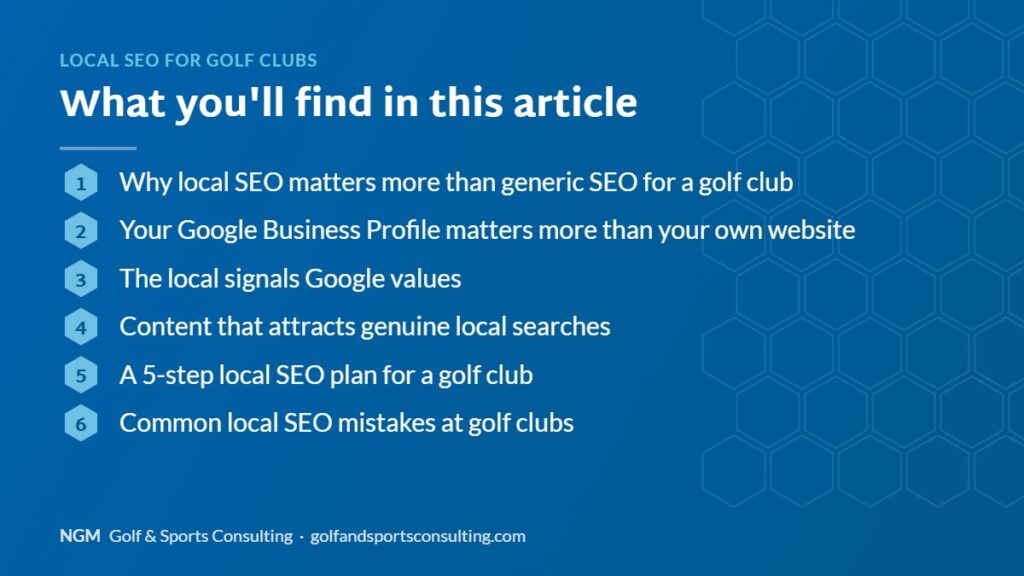 Article overview: Local SEO for golf clubs