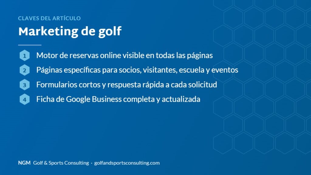 Claves del artículo sobre marketing de golf: resumen gráfico de NGM Golf & Sports Consulting