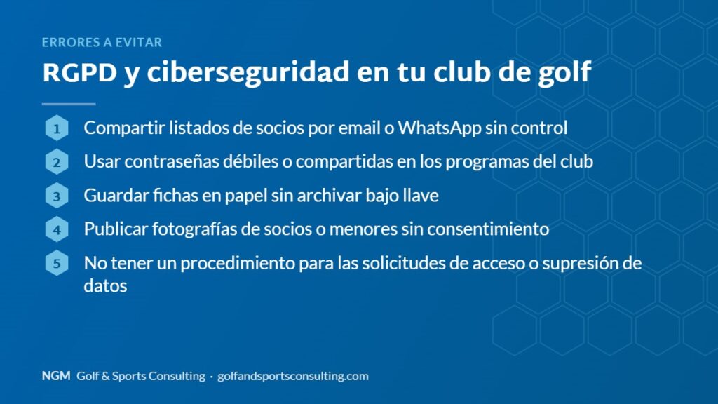 Protección de datos en un club de golf: errores habituales a evitar, infografía de NGM