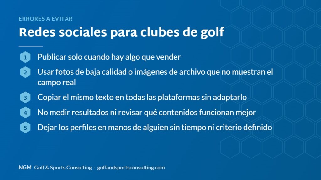 Errores habituales en las redes sociales de un club de golf: infografía de NGM Golf & Sports Consulting